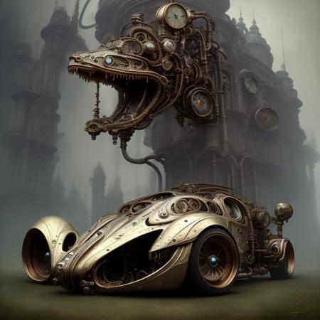 02574-225007222-biomechanical steampunk vehicle reminiscent of fast sportscar with robotic parts and (glowing) lights parked in ancient lush pal.png